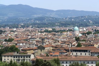 Sunny illuminated panoramic view of Florence in Tuscany Italy