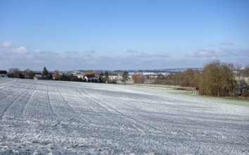 Idyllic winter scenery in Hohenlohe, a district in Southern Germany