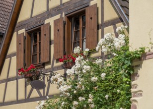 Architectural detail seen in Kaysersberg, a historical town and former commune in Alsace in