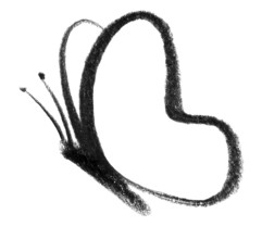 Crayon-sketched illustration of a flying butterfly