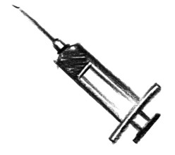 Crayon-sketched illustration of a syringe