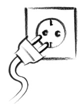 Crayon-sketched illustration of a electrical outlet and plug