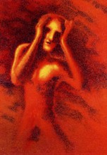 Picture painted by me showing a worrying man in red ambiance