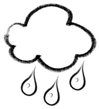 Crayon-sketched illustration of a cloud and rain drops