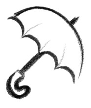 Crayon-sketched illustration of a open umbrella