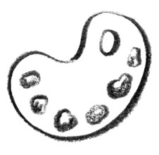 Crayon-sketched illustration of a artists palette