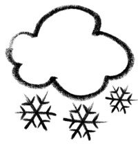 Crayon-sketched illustration of a cloud and snowflakes