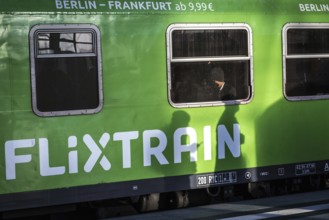 DEU Germany Germany Berlin Shadows on a Flixtrain during the EVG strike at the main station on