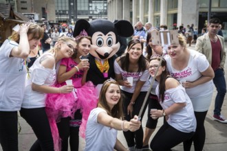DEU Germany Germany Berlin Selfie with Mickey Mouse actor during a bachelorette party on
