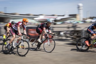 DEU Germany Germany Berlin Cyclists on a course at Tempelhofer Feld during the Velo bike fair
