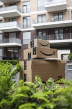 DEU Germany Germany Berlin Parcels from online retailer Amazon are left on a wall in the courtyard