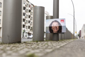 DEU Germany Germany Berlin A scrawled poster of the SPD's lead candidate for the European