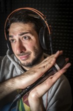 DEU Germany Germany Berlin Beatboxer Daniel Mandolini during a photo shoot in his studio