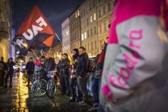 DEU Germany Germany Berlin Foodora bike couriers protest against poor working conditions and