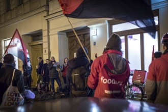 DEU Germany Germany Berlin Foodora bike couriers protest against poor working conditions and