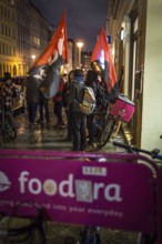 DEU Germany Germany Berlin Foodora bike couriers protest against poor working conditions and