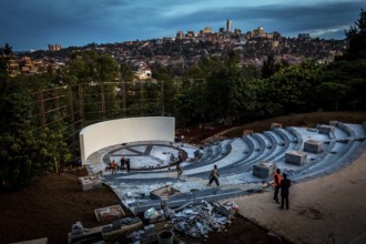 RWA RWANDA RUANDA Kigali Work on the amphitheatre in preparation for the celebrations to mark the