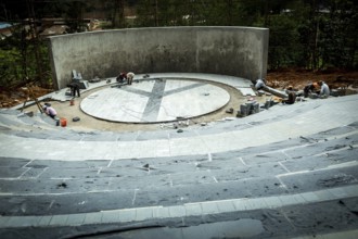RWA RWANDA RUANDA Kigali Work on the amphitheatre in preparation for the celebrations to mark the