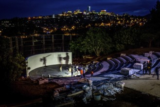 RWA RWANDA RUANDA Kigali Work on the amphitheatre in preparation for the celebrations to mark the
