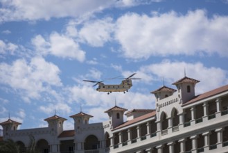 Egypt Hurghada An Egyptian military helicopter flies over a hotel complex
