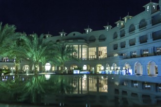 Egypt Hurghada Hotel with reflection in the water of a fountain