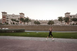 Egypt Hurghada A tourist jogging in front of a hotel