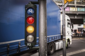DEU Germany Germany Berlin A lorry stands at an intersection at Kottbusser Tor, where cyclists and