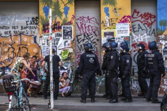 DEU Germany Germany Berlin Scene from Rigaer Straße, where squatters protest against the further