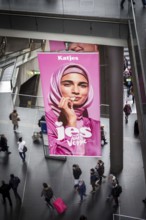 DEU Germany Germany Berlin An advertising banner with a Muslim woman promoting Katjes vegetarian