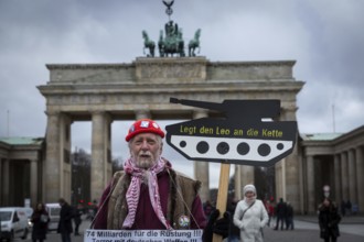DEU Germany Germany Berlin A demonstrator protesting against arms deliveries to Turkey in front of