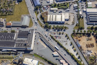 Aerial view, Hammer harbour, intersection of Römerstraße and Radbodstraße, Hamm, Ruhr area, North