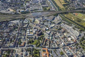 Aerial view, central station, Hammer city centre, Sternstraße B63, Hamm, Ruhr area, North