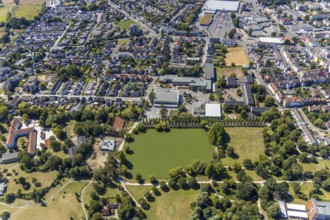 Aerial view, day care centre Blauland, day care centre Blauland, Friedrich-Ebert-Park, Hamm, Ruhr