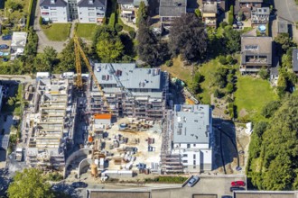 Aerial view, new construction of a residential complex next to the Josef-Hospital,