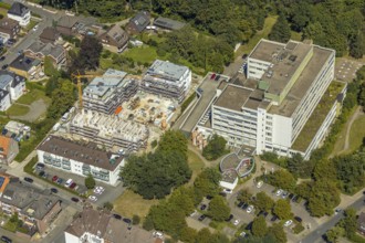 Aerial view, new construction of a residential complex next to the Josef-Hospital,