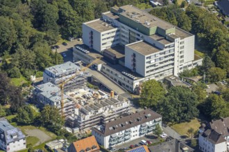 Aerial view, new construction of a residential complex next to the Josef-Hospital,