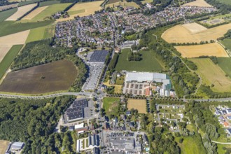 Aerial view, dog park, future building area Unterm breiten Weg, roundabout Münsterstraße