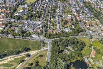 Aerial view, intersection Dolberger Straße, Fährstraße and Amtsstraße in Heessen, Hamm, Ruhr area,