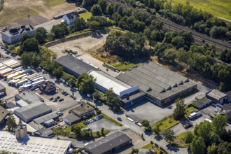 Aerial view, industrial hall Vogtskamp 6, Yunus Emre Camii Mosque, Heessen, Hamm, Ruhr area, North
