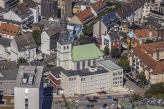 Aerial view, renovated protestant youth church Martin-Luther, church district Hamm new building,