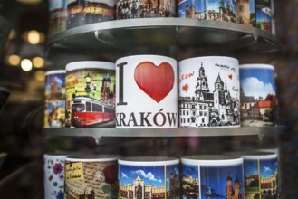 POL Poland Poland Krakow Krakow The range of printed mugs in a souvenir shop in the Old Town