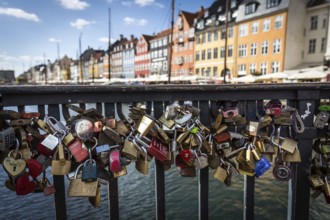 DEN Denmark Copenhagen Love locks on a bridge at the harbour