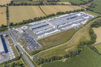Aerial view, DPD depot in Hamm, truck stop Osterbönener Weg, logistics centre, Hamm, Ruhr area,
