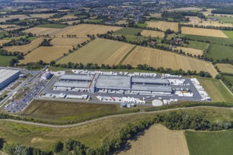 Aerial view, DPD depot in Hamm, truck stop Osterbönener Weg, logistics centre, Hamm, Ruhr area,