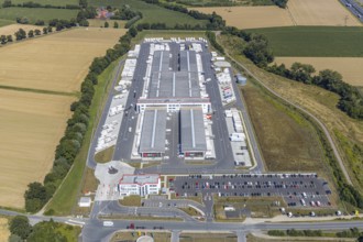 Aerial view, DPD depot in Hamm, truck stop Osterbönener Weg, logistics centre, Hamm, Ruhr area,