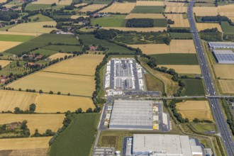 Aerial view, DPD depot in Hamm, truck stop Osterbönener Weg, logistics centre, Hamm, Ruhr area,