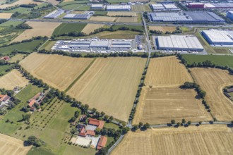 Aerial view, DPD depot in Hamm, truck stop Osterbönener Weg, logistics centre, Hamm, Ruhr area,