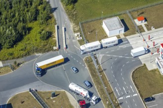 Aerial view, DPD depot in Hamm, truck stop Osterbönener Weg, logistics centre, Hamm, Ruhr area,