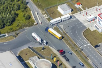 Aerial view, DPD depot in Hamm, truck stop Osterbönener Weg, logistics centre, Hamm, Ruhr area,