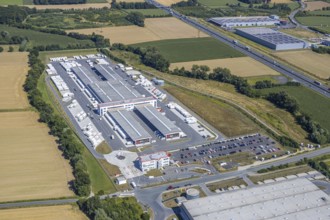Aerial view, DPD depot in Hamm, truck stop Osterbönener Weg, logistics centre, Hamm, Ruhr area,